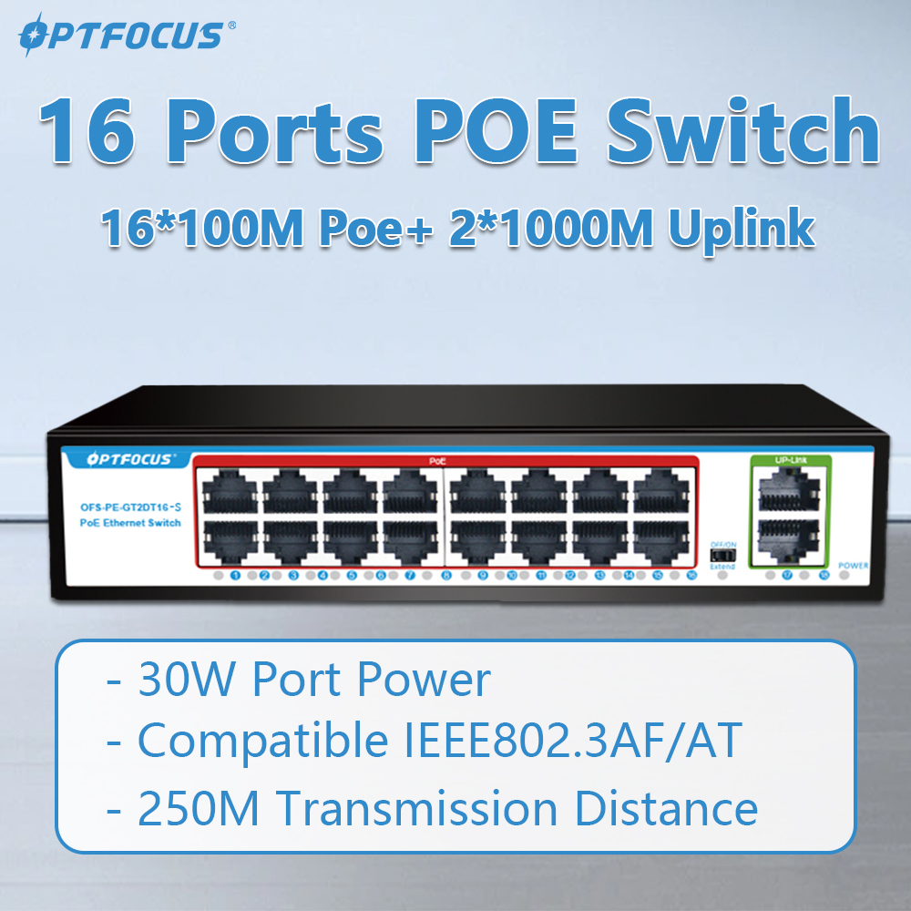 Poe Switch 16 Port 802.3At - OPTFOCUS, Switch POE 16 Port, 100Mbps,