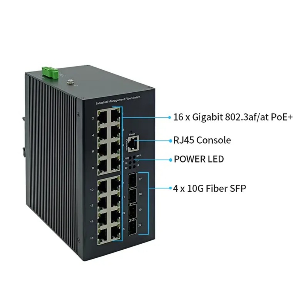 Poe Switch 16 Port 802.3At - Switch Ethernet PoE 16-port kelas industri