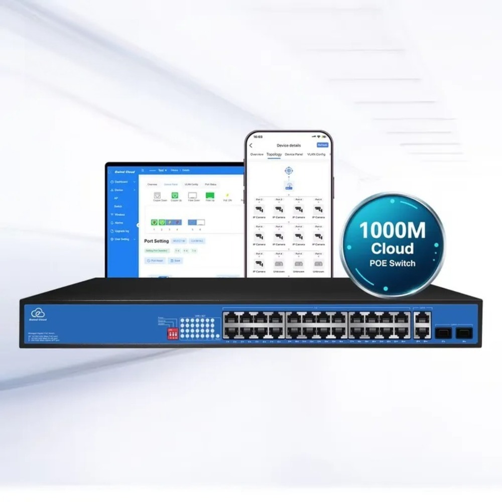 Managed Switch 24 Port Gigabit - Switch 1000Mbps, mendukung VLAN, berbagai peringatan