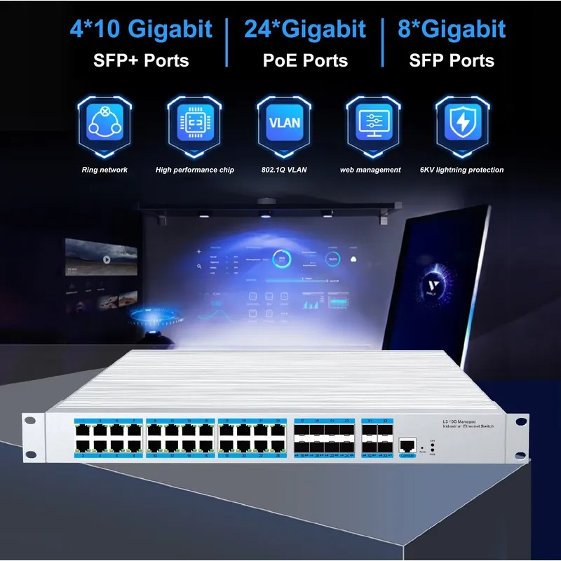 Switch 24 Port 10G Uplink - Switch manajemen industri PoE 24-port, 4