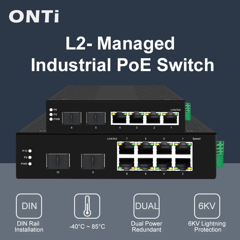 Industrial Switch Din Rail Gigabit - Sakelar PoE Onti-Industrial, 4/8 Port, 10/100/1000Mbps