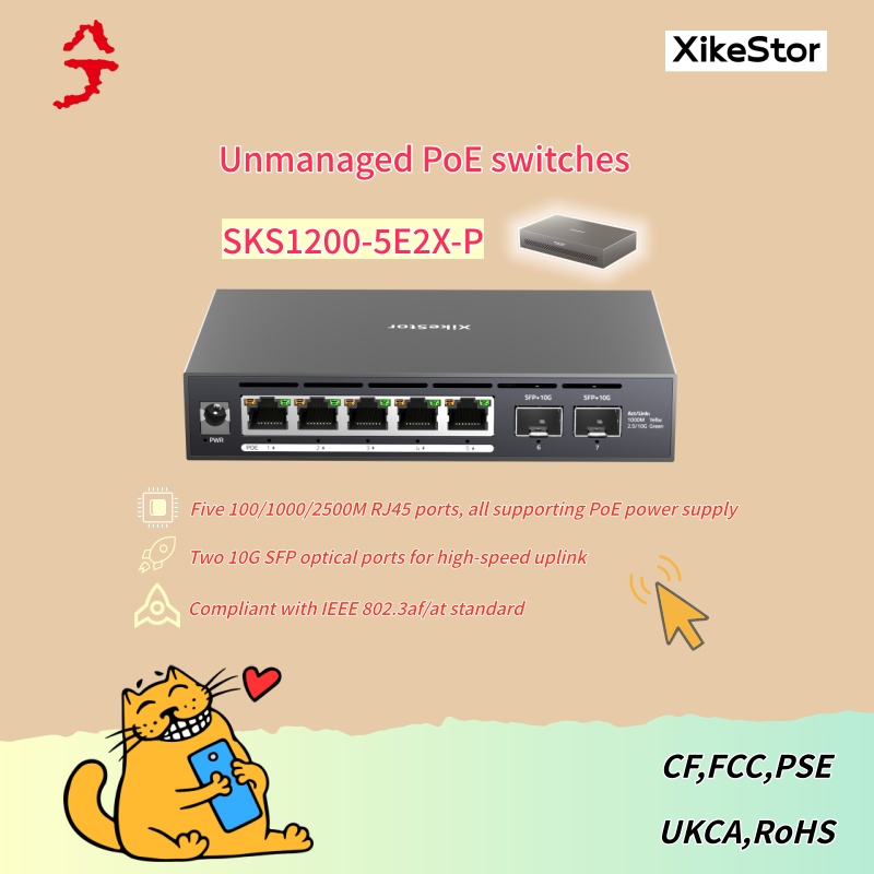 Switch 5 Port 2.5G Unmanaged - XikeStor 2.5G unmanaged PoE+ switch, kecepatan