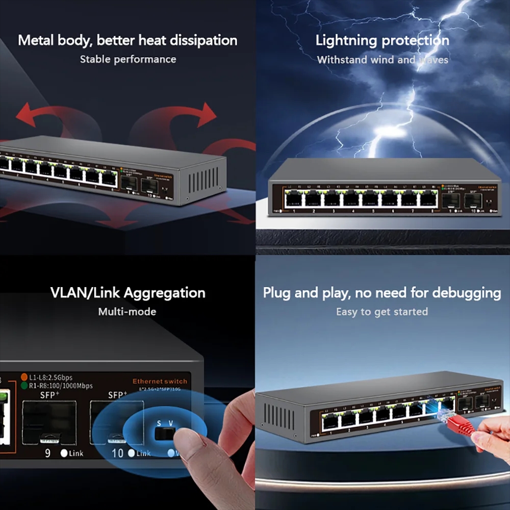 Sakelar Jaringan 2.5G 8 Port d - 10G Sfp+ Switch 8 Port ulasan dan harga