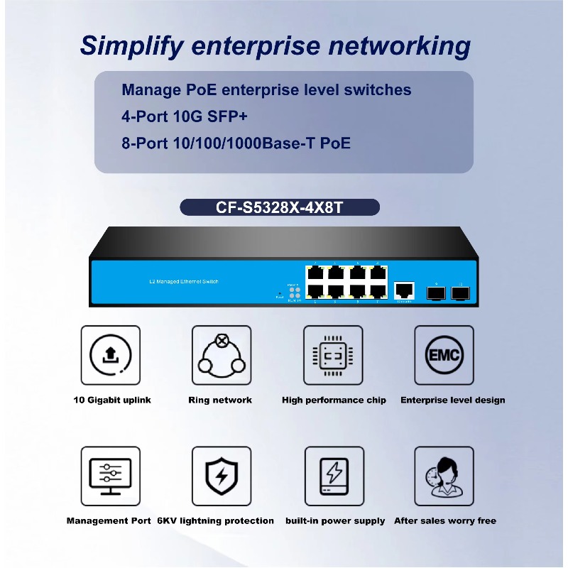 Switch Jaringan Terkelola L3 1 - 10G Sfp+ Switch 8 Port ulasan dan harga