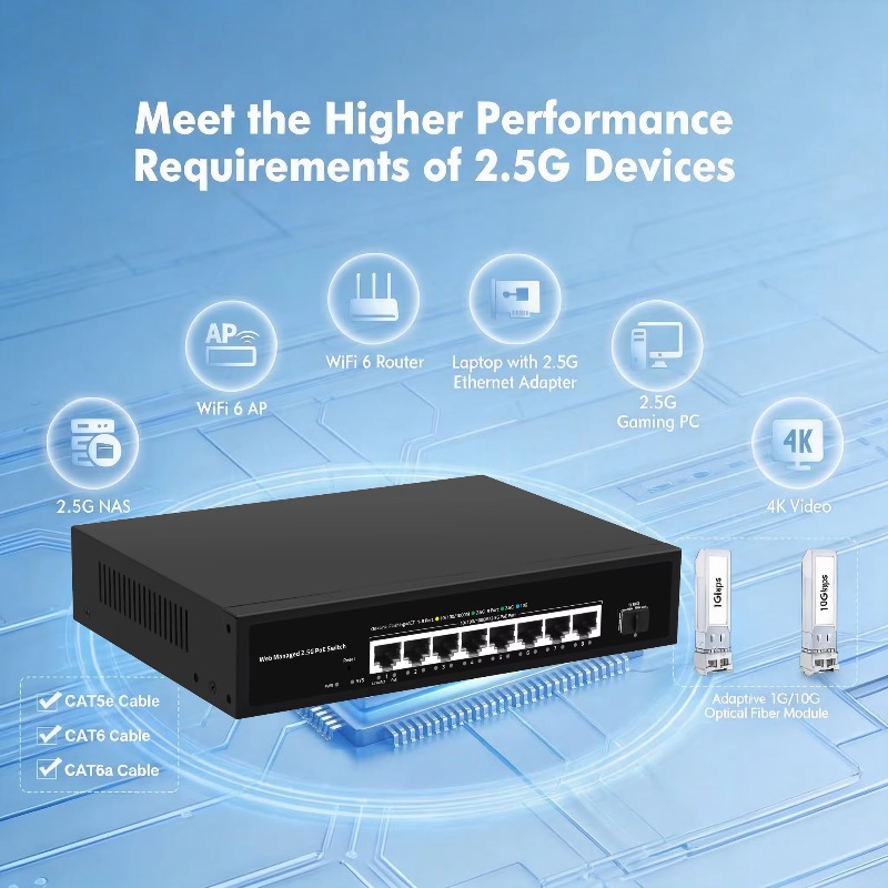 Sakelar LAN POE Multi-Gigabit  - 10G Sfp+ Switch 8 Port ulasan dan harga