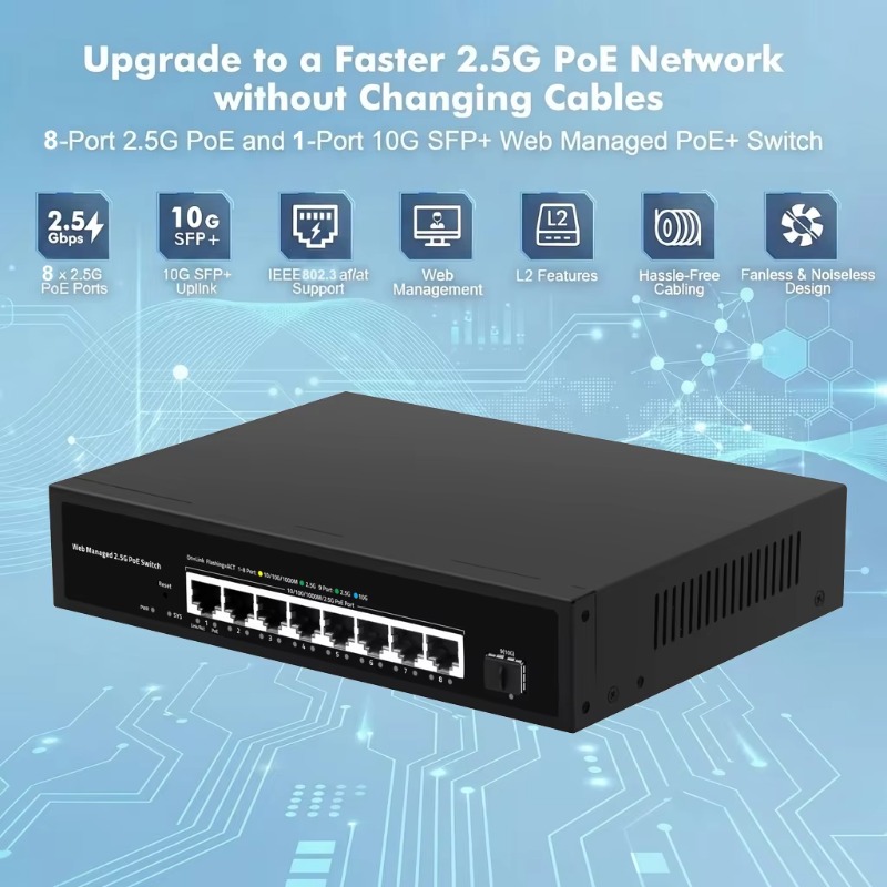 Sakelar LAN POE Multi-Gigabit  - 10G Sfp+ Switch 8 Port ulasan dan harga